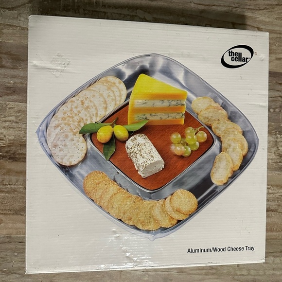 The Cellar Serving Tray Aluminum Wood Cheese & Cracker Charcuterie EUC - Picture 1 of 9
